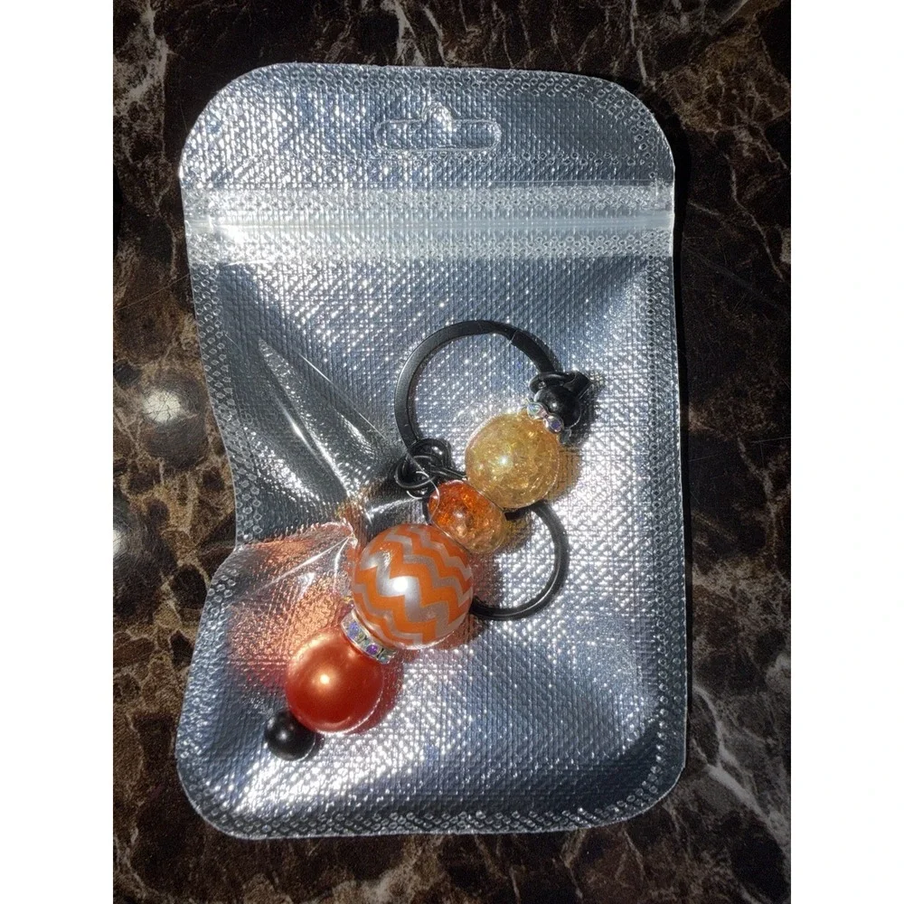 Handmade Beaded Keychain Orange & Yellow